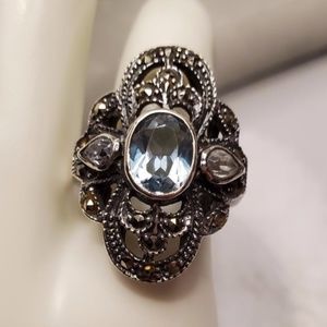 VINTAGE STERLING MARCASITE & TOPAZ RING